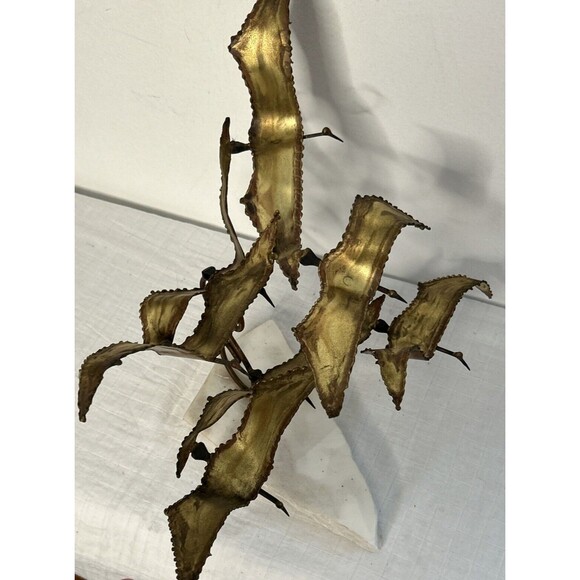 Brutalist Brass Birds in Flight Torch Cut Sculpture on Marble Base MCM 15x15 - Picture 4 of 11